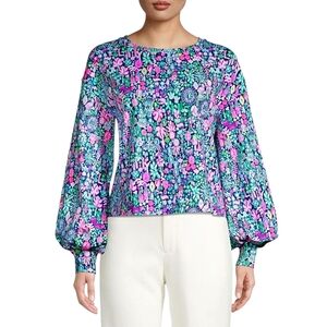 Lilly Pulitzer Kamala Long Sleeve Sweatshirt in Low Tide Navy Jewelry